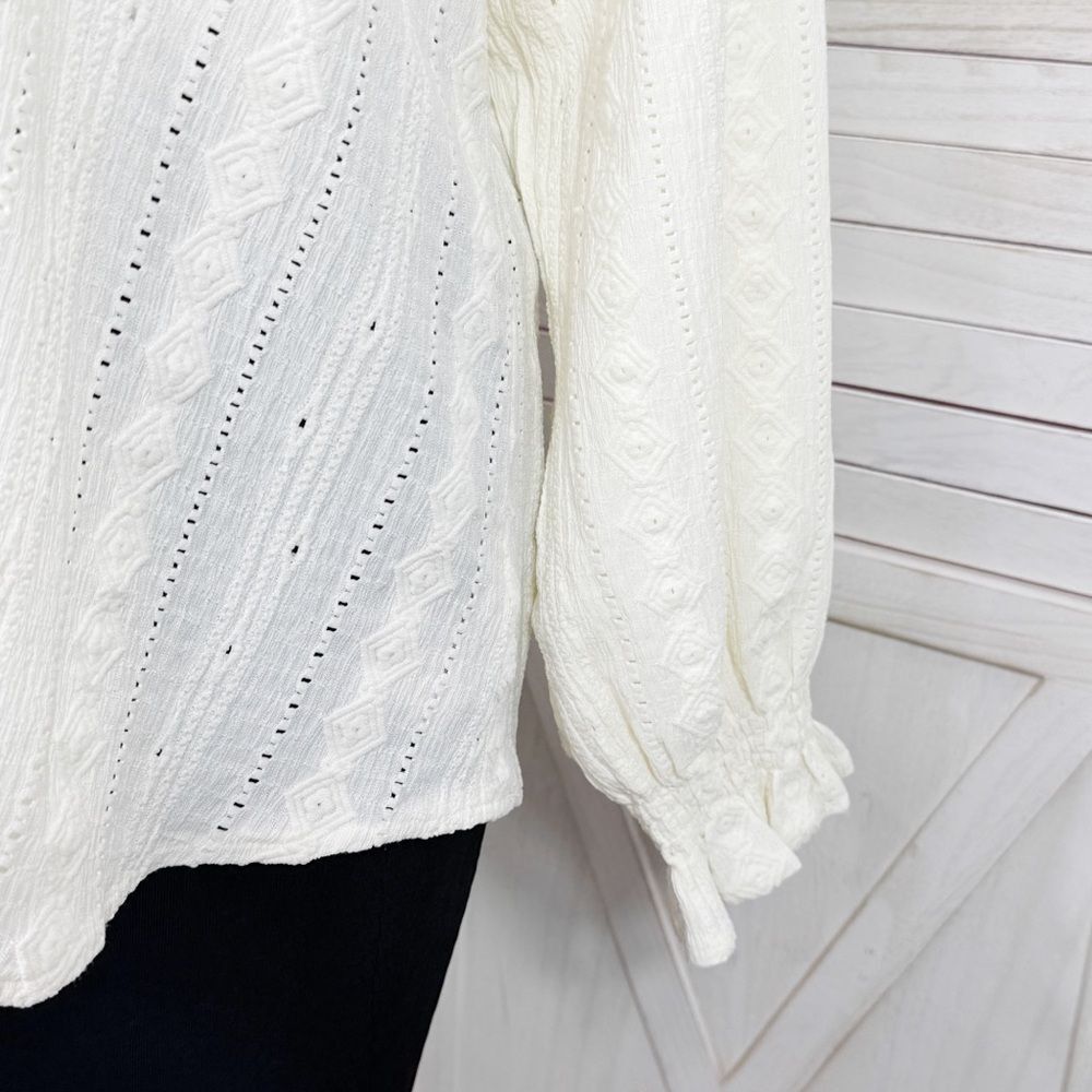 Frye Eyelet Ruffle Cuff Boho Peasant Tunic Blouse Ivory Cream XXL - Picture 7 of 13